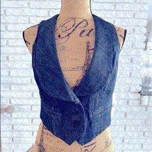 Larry Levine Blue Denim Look Stretch Vest NWT